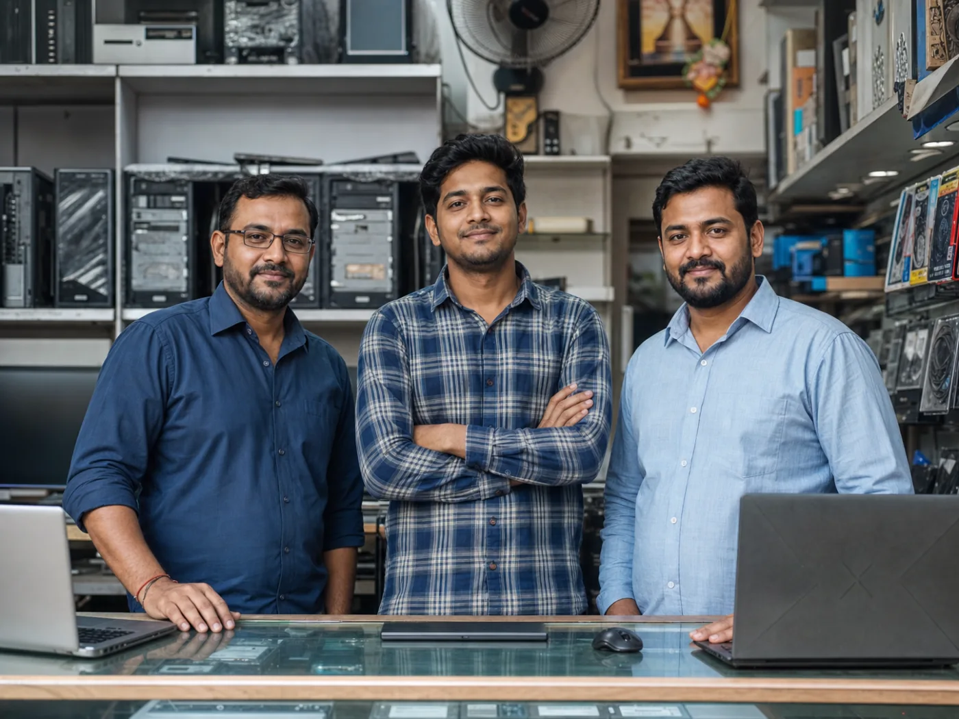 Experienced computer sales and repair team inside a local technology shop