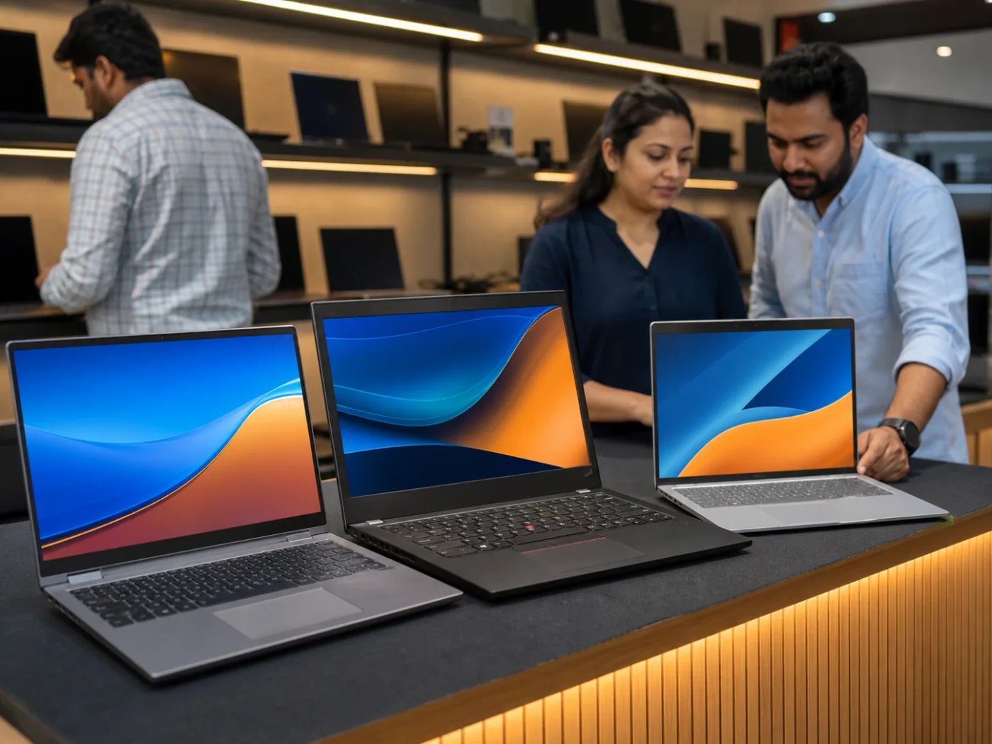 New and refurbished laptops displayed for home, office and student use